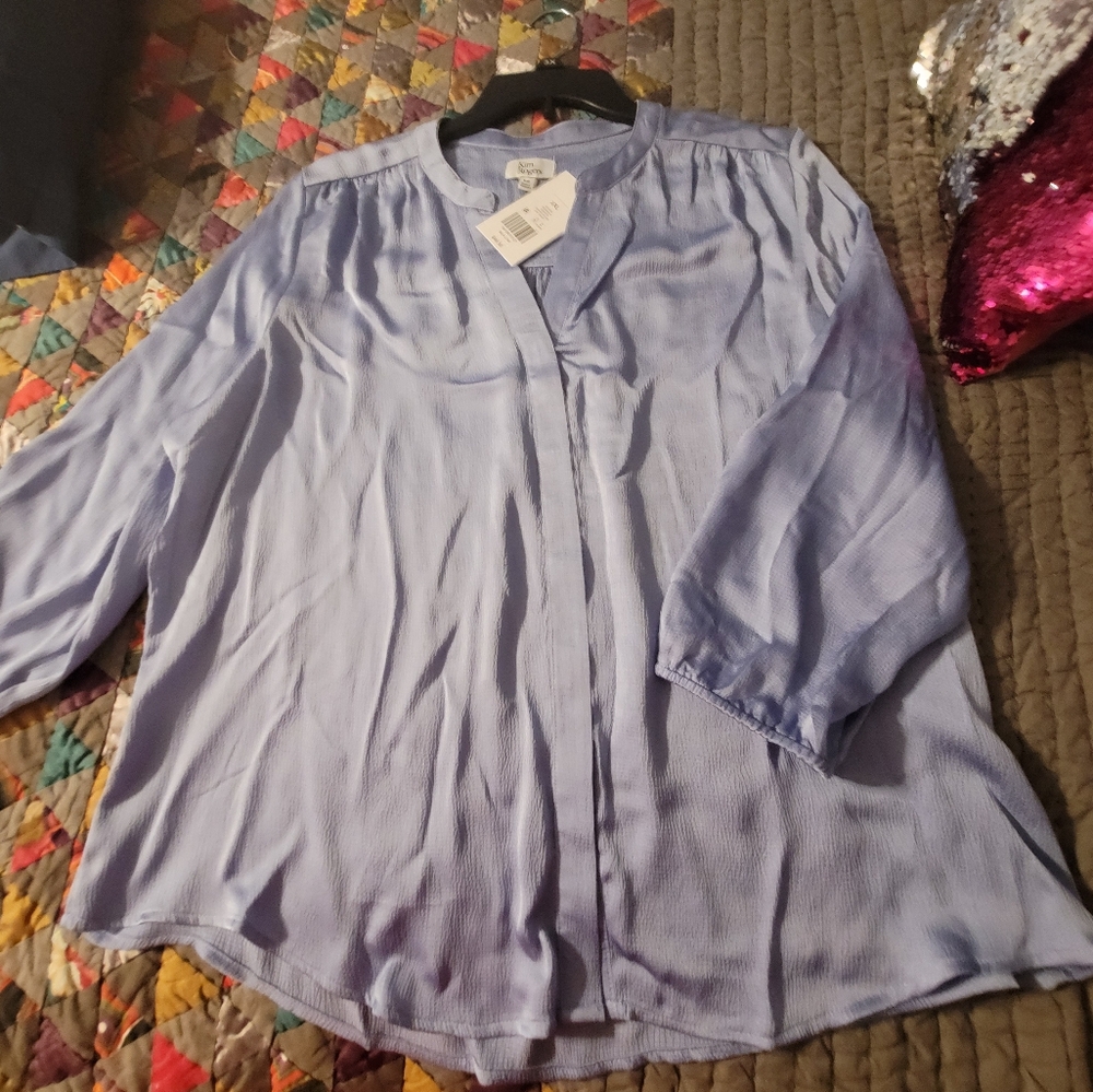 Kim Rogers Sky Blue Woven Blouse - Picture 10 of 11